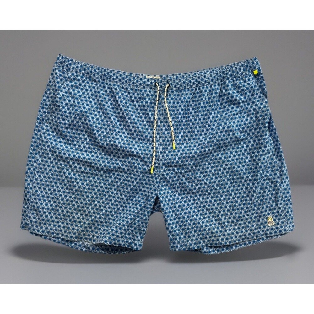 Psycho Bunny Swim Trunk Short Sz 5XL Blue Geometric Pattern Drawstring Lined
